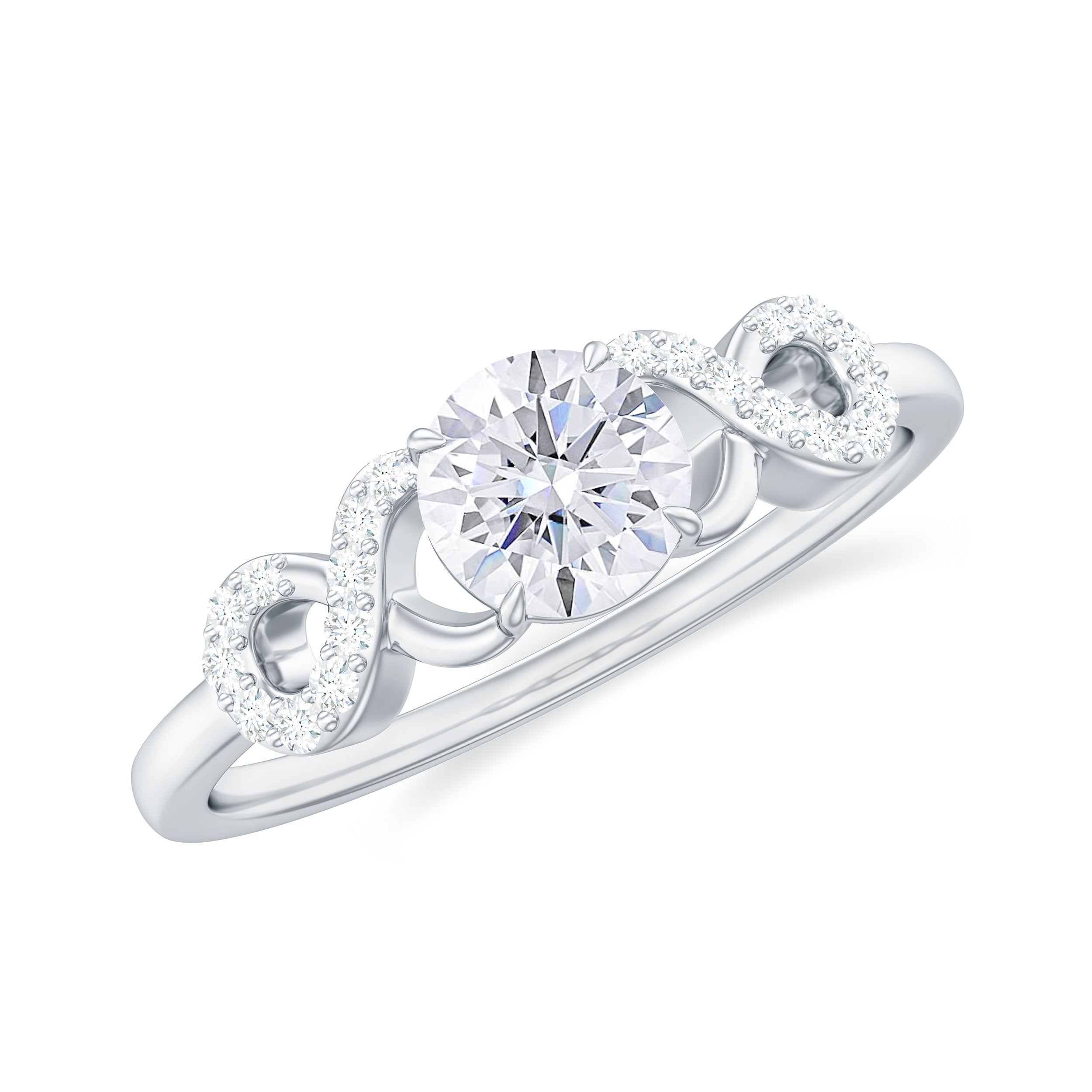 Zircon Infinity Engagement Ring in Claw Setting Zircon - ( AAAA ) - Quality - Rosec Jewels