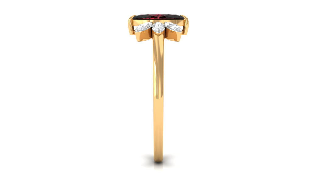 Marquise Garnet and Diamond Engagement Ring Garnet - ( AAA ) - Quality - Rosec Jewels