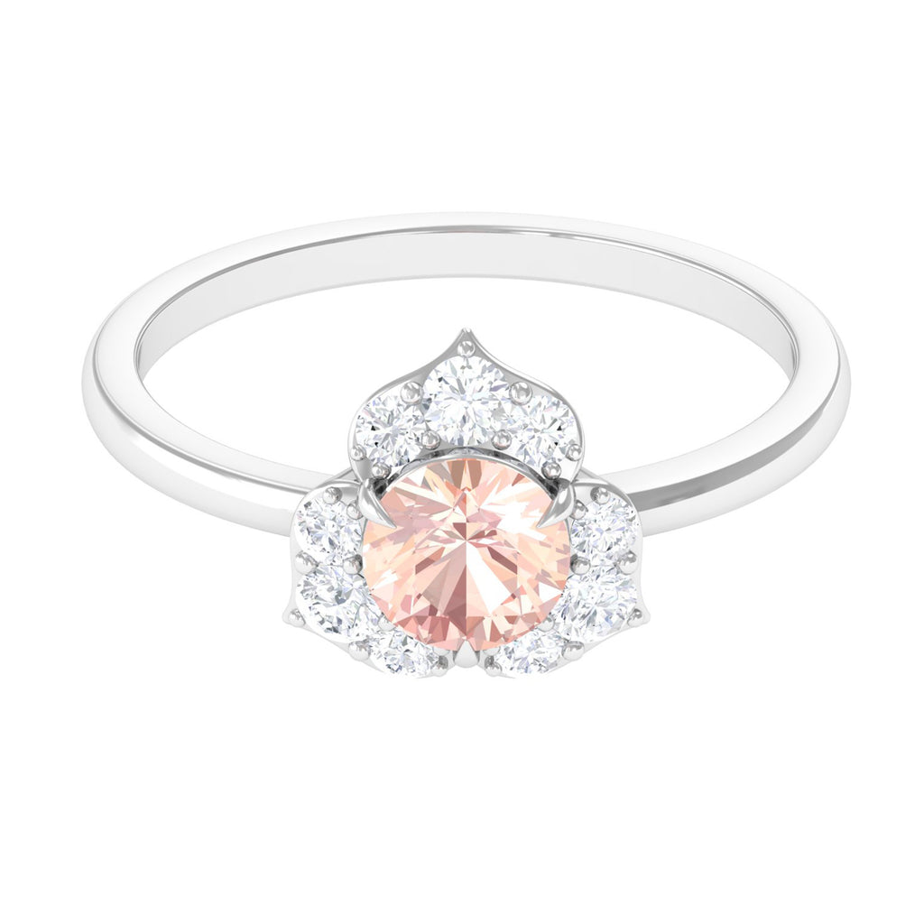 1 CT Round Morganite Flower Engagement Ring with Diamond Morganite - ( AAA ) - Quality - Rosec Jewels