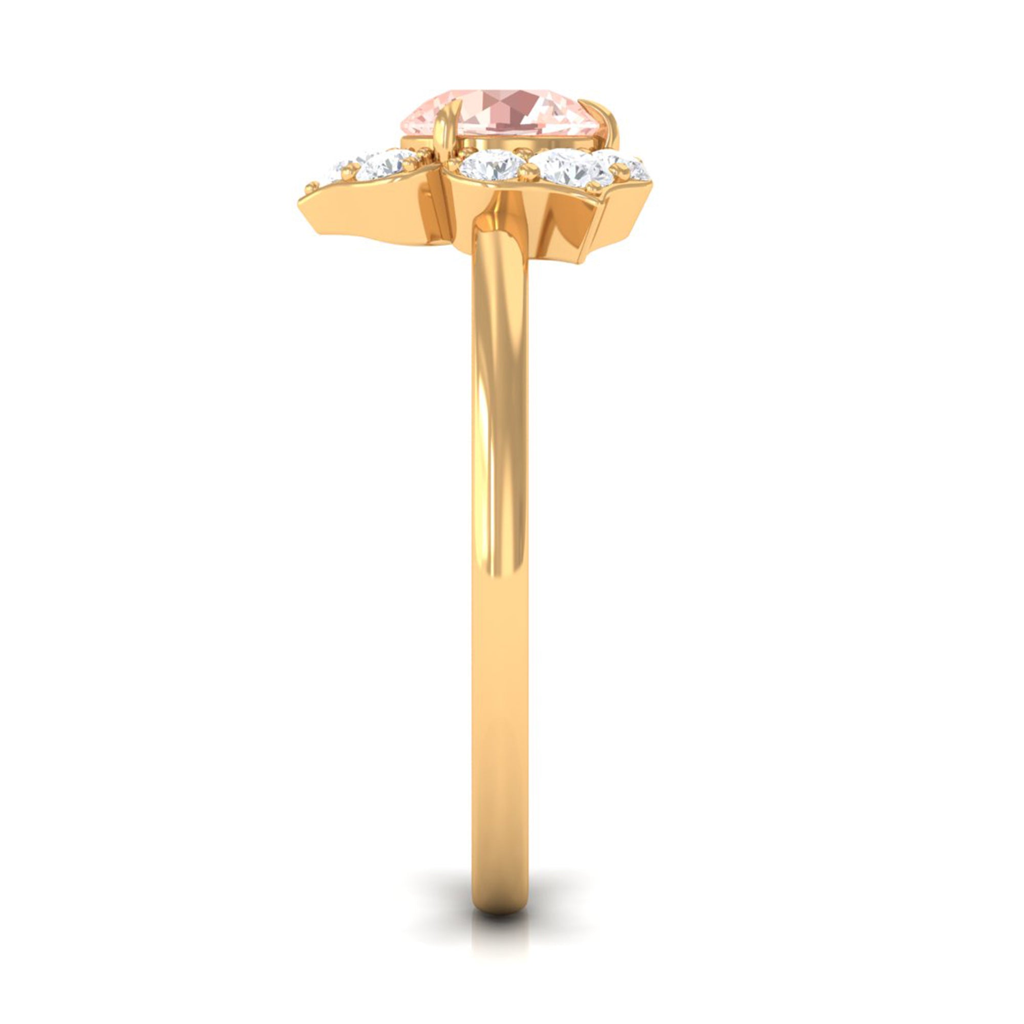 1 CT Round Morganite Flower Engagement Ring with Diamond Morganite - ( AAA ) - Quality - Rosec Jewels