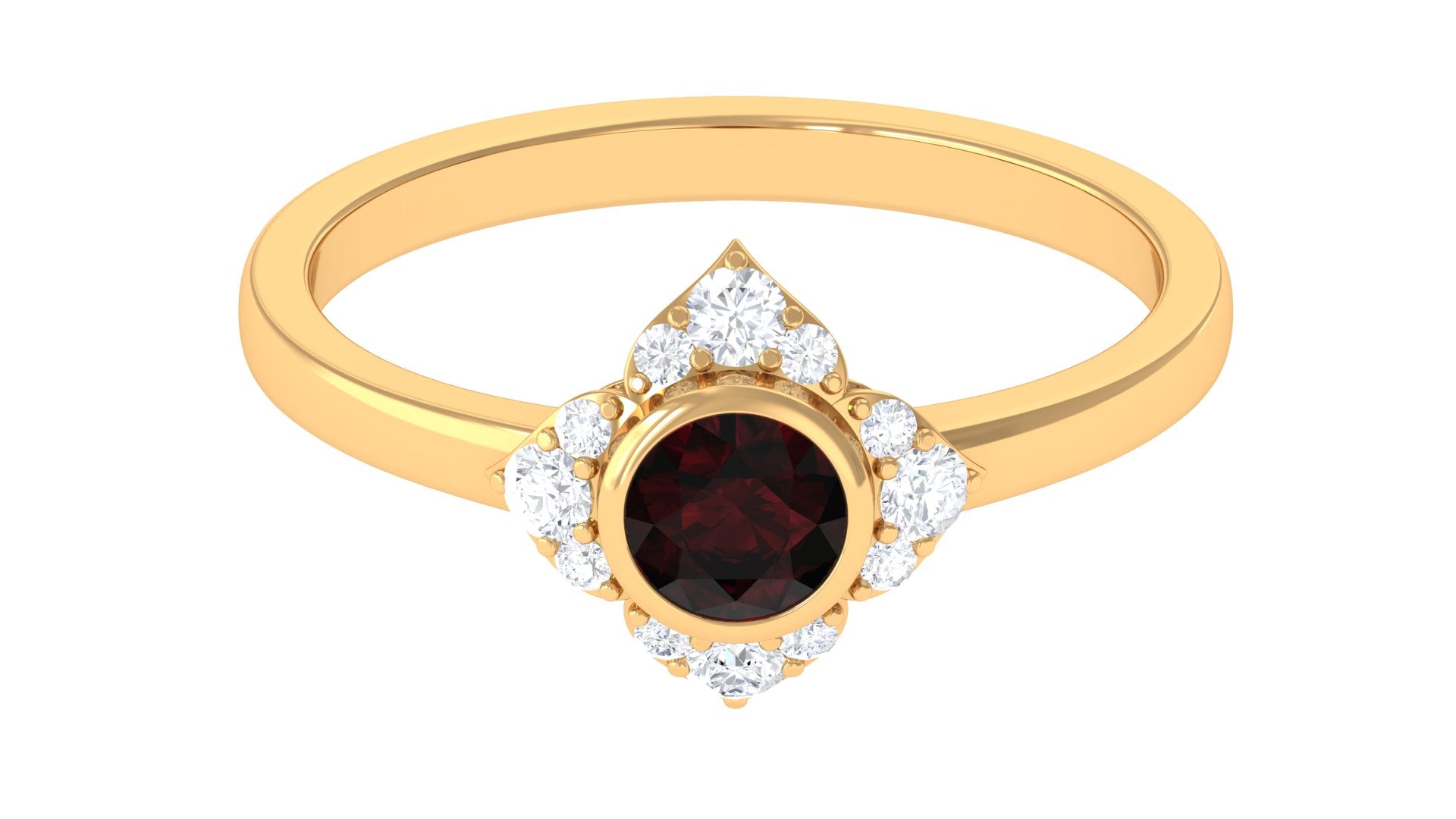 Vintage Inspired Garnet Flower Engagement Ring with Diamond Garnet - ( AAA ) - Quality - Rosec Jewels