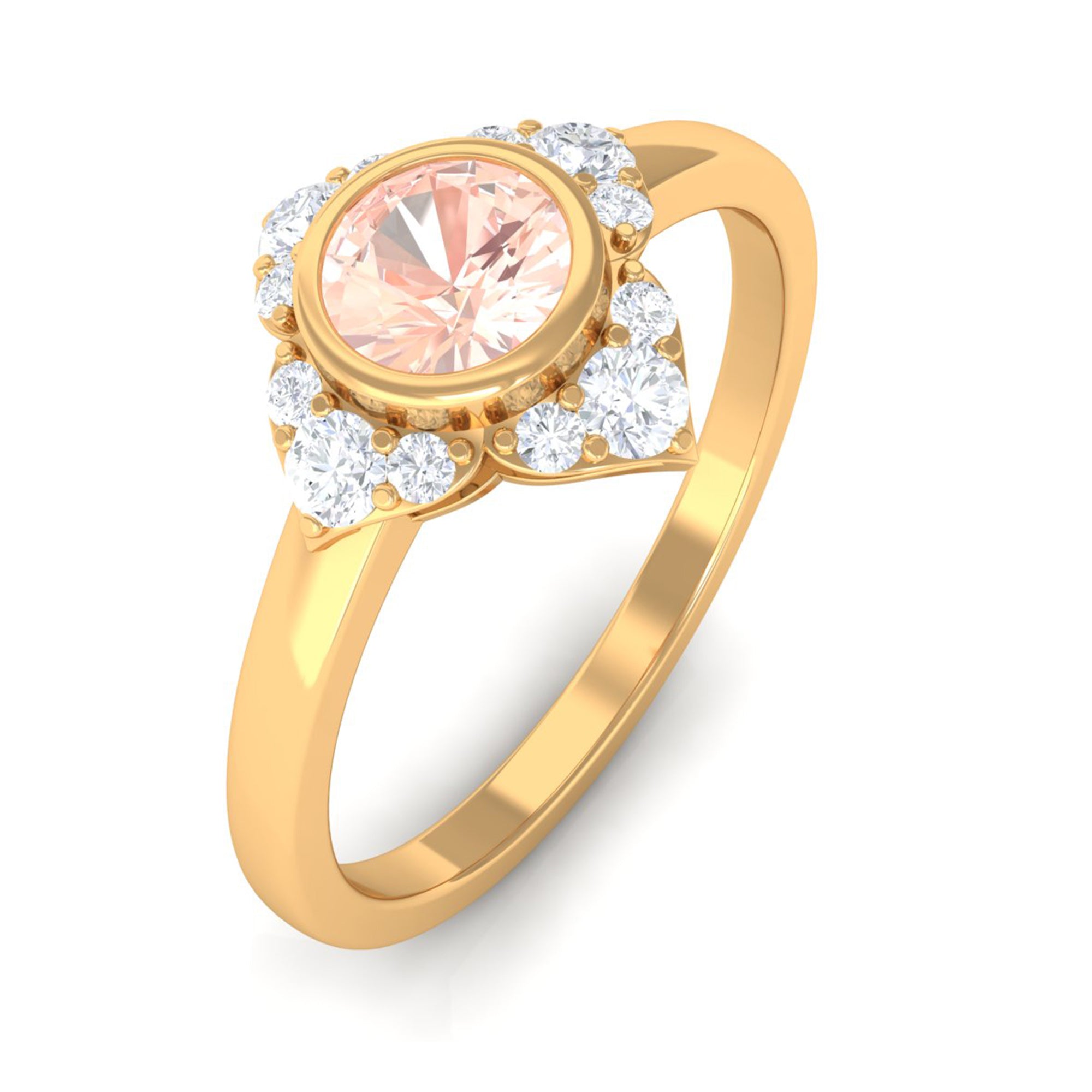 Vintage Morganite Flower Engagement Ring with Diamond Morganite - ( AAA ) - Quality - Rosec Jewels