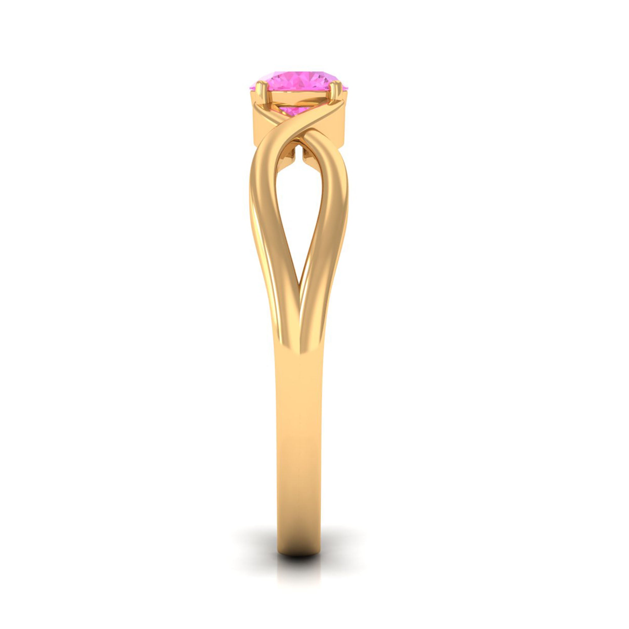 Round Pink Sapphire Solitaire Promise Ring in Crossover Shank Pink Sapphire - ( AAA ) - Quality - Rosec Jewels