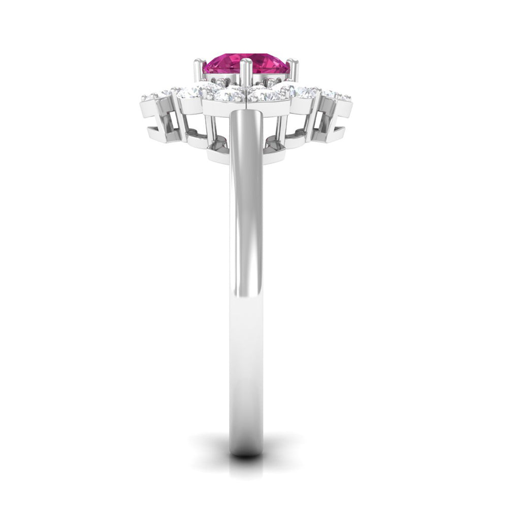 Pink Tourmaline Flower Inspired Engagement Ring with Moissanite Pink Tourmaline - ( AAA ) - Quality - Rosec Jewels