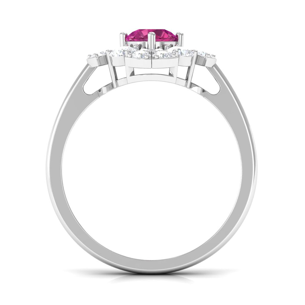 Pink Tourmaline Flower Inspired Engagement Ring with Moissanite Pink Tourmaline - ( AAA ) - Quality - Rosec Jewels