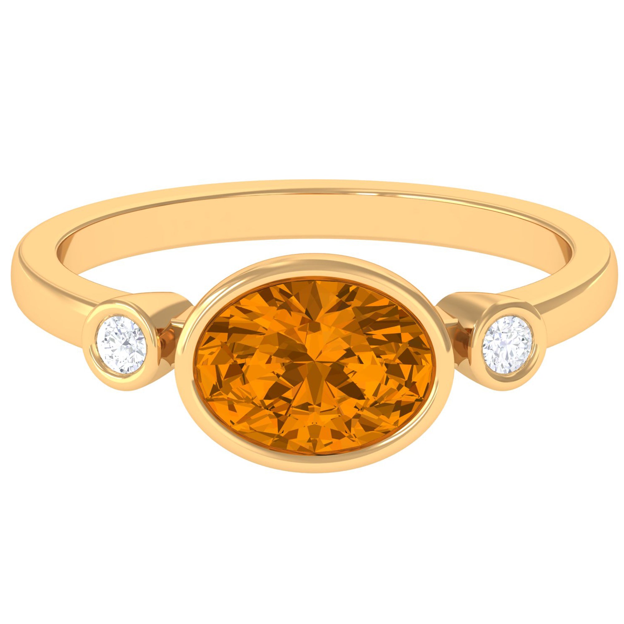 Oval Cut Citrine Solitaire East West Ring with Diamond Stones Citrine - ( AAA ) - Quality - Rosec Jewels