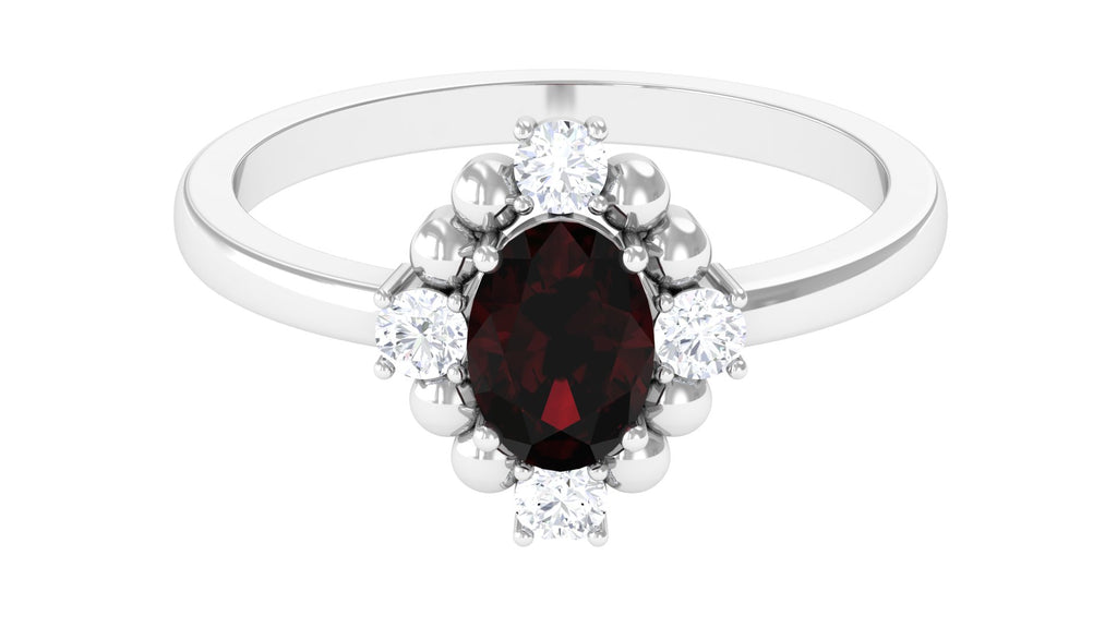 Garnet and Diamond Cocktail Ring with Beaded Garnet - ( AAA ) - Quality - Rosec Jewels