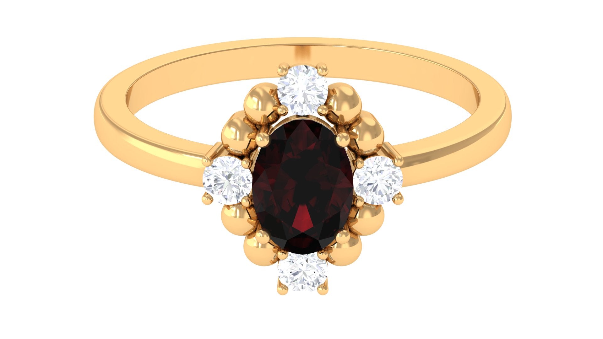 Garnet and Diamond Cocktail Ring with Beaded Garnet - ( AAA ) - Quality - Rosec Jewels