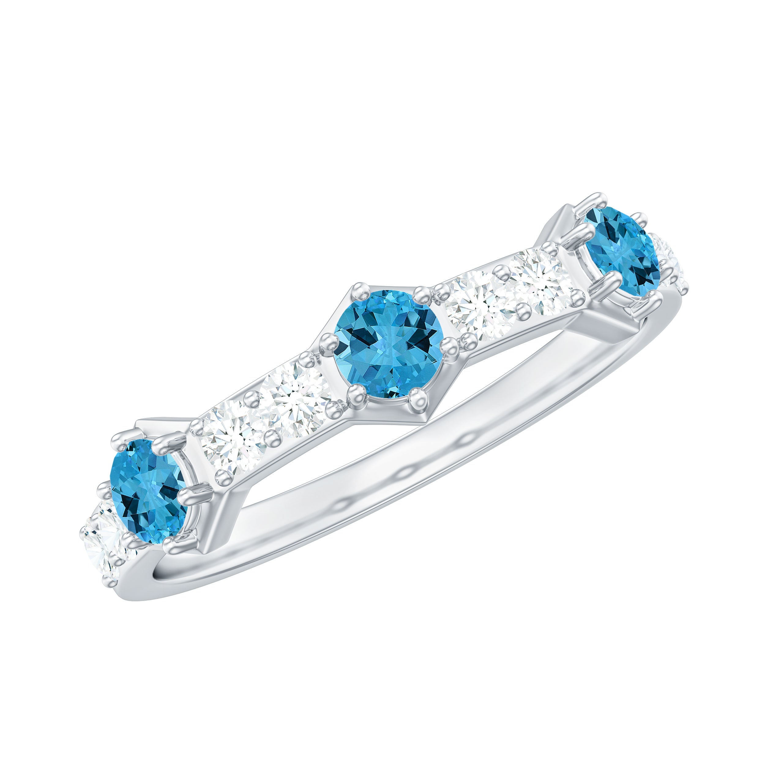 Minimal Half Eternity Ring with Swiss Blue Topaz and Diamond Swiss Blue Topaz - ( AAA ) - Quality - Rosec Jewels