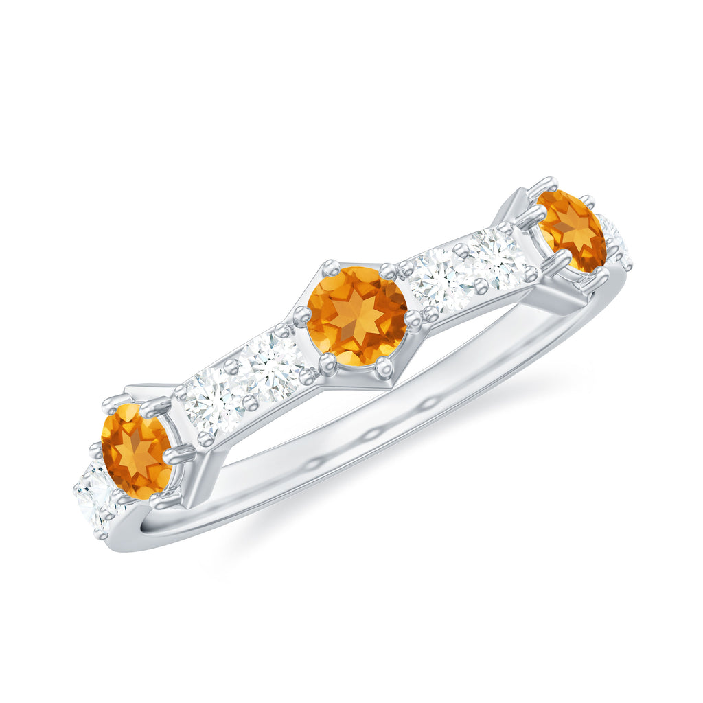 3/4 CT Citrine and Diamond Minimal Half Eternity Ring Citrine - ( AAA ) - Quality - Rosec Jewels
