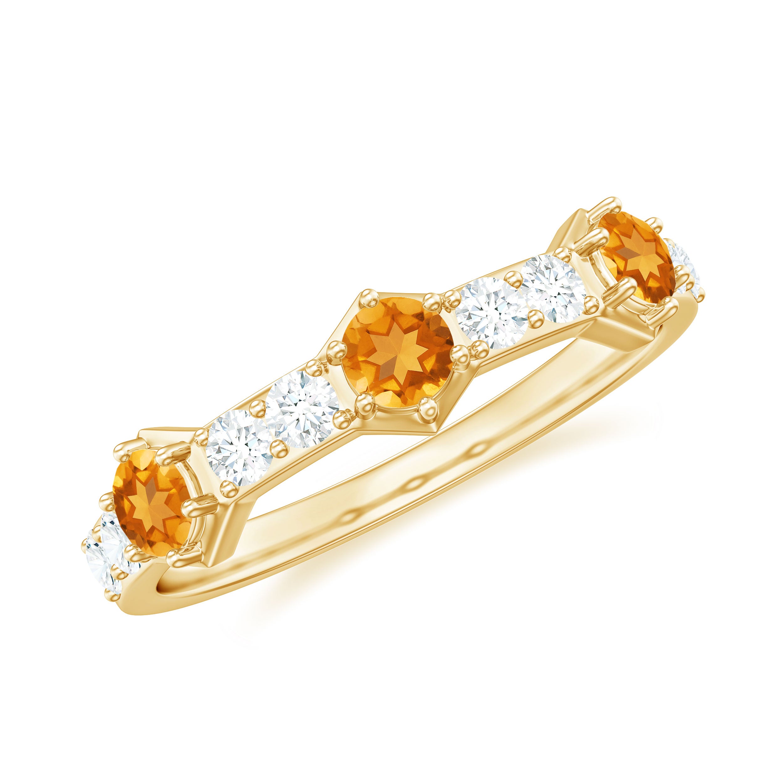 3/4 CT Citrine and Diamond Minimal Half Eternity Ring Citrine - ( AAA ) - Quality - Rosec Jewels