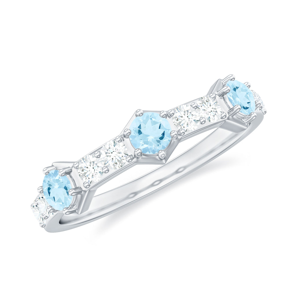 Real Aquamarine and Diamond Half Eternity Ring Aquamarine - ( AAA ) - Quality - Rosec Jewels