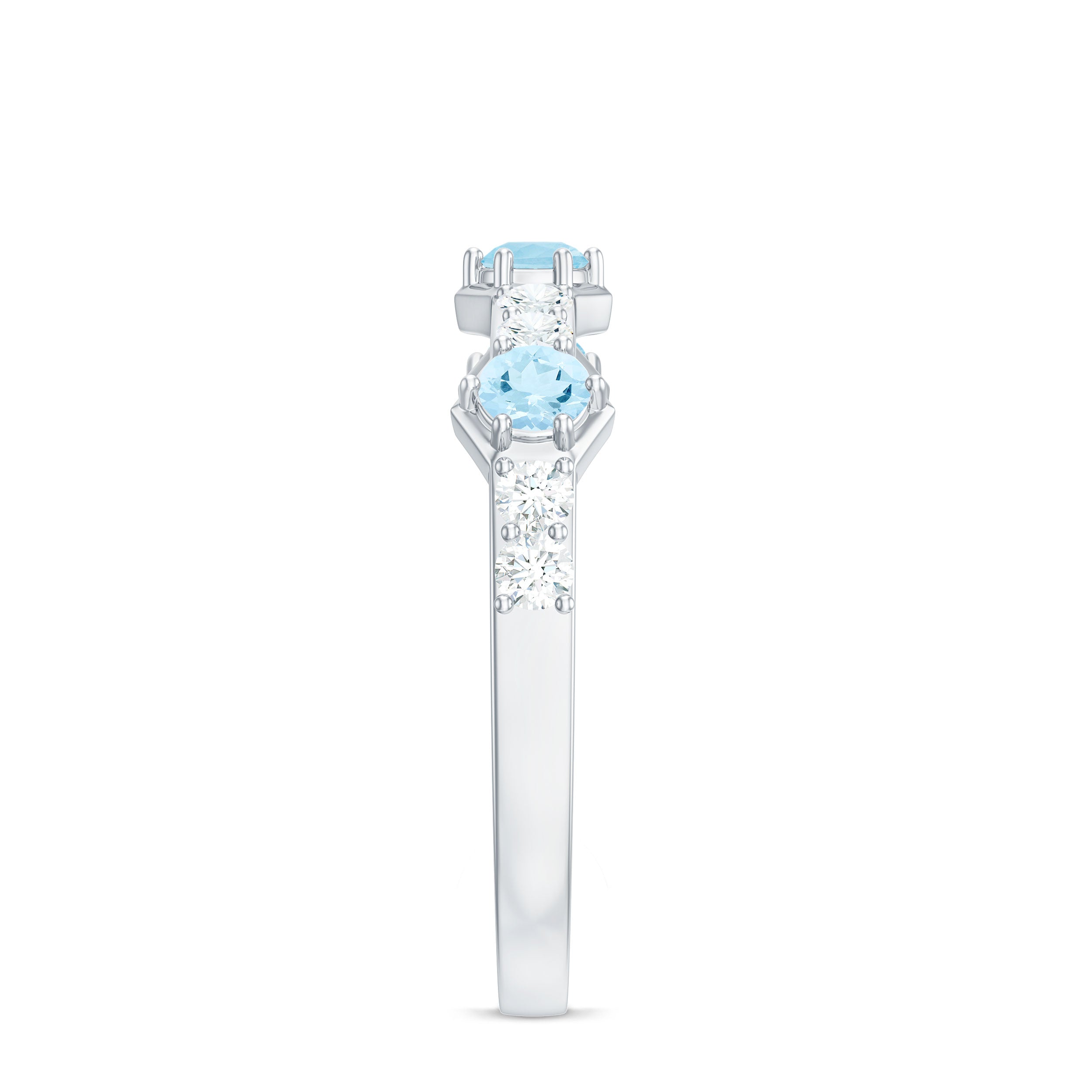 Real Aquamarine and Diamond Half Eternity Ring Aquamarine - ( AAA ) - Quality - Rosec Jewels