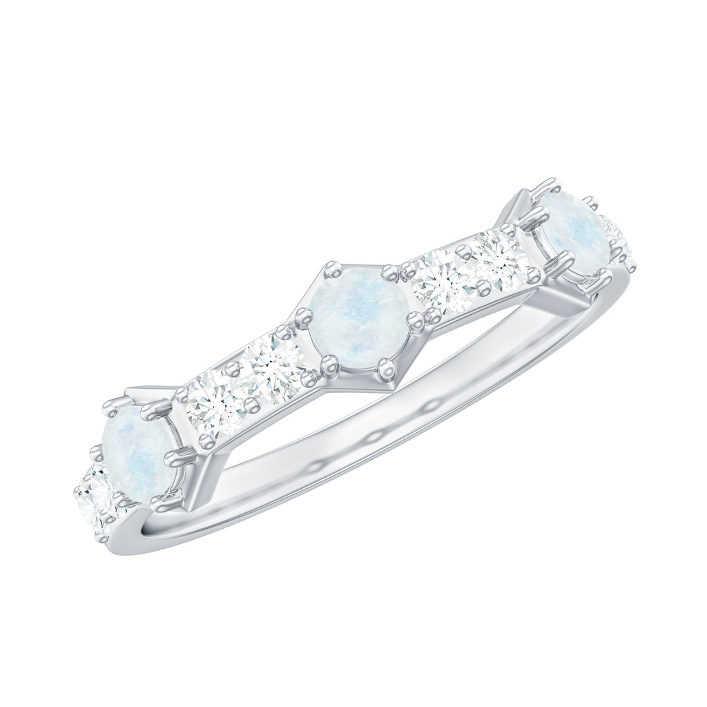 Moonstone and Diamond Minimal Half Eternity Ring Moonstone - ( AAA ) - Quality - Rosec Jewels