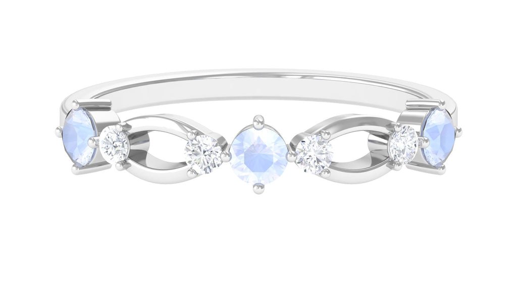 Minimal Promise Ring with Moonstone and Diamond Moonstone - ( AAA ) - Quality - Rosec Jewels