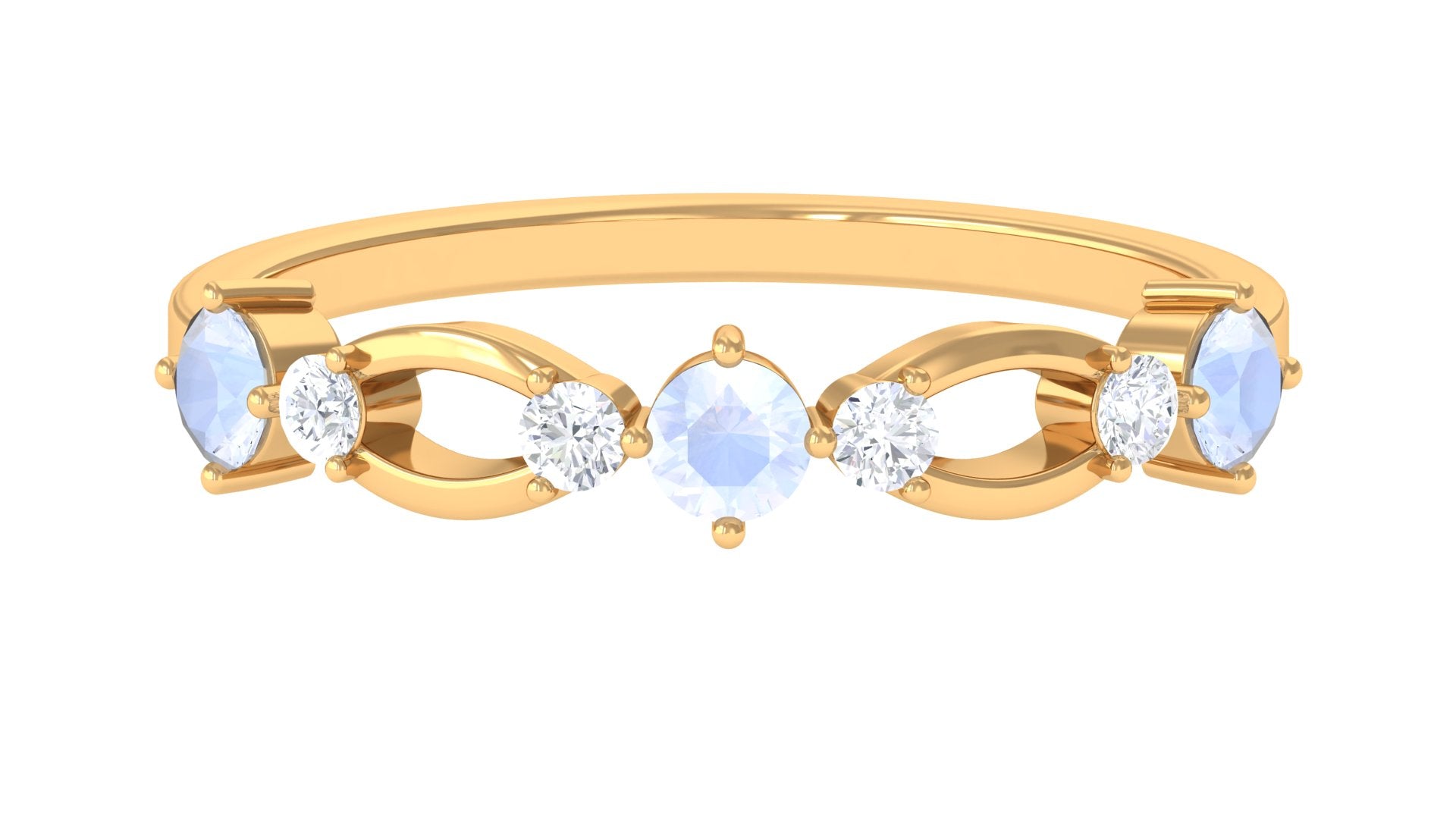 Minimal Promise Ring with Moonstone and Diamond Moonstone - ( AAA ) - Quality - Rosec Jewels