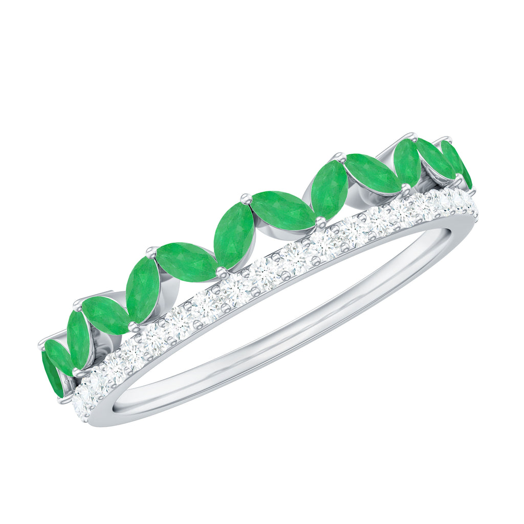 Crown Style Half Eternity Ring with Emerald and Diamond Emerald - ( AAA ) - Quality - Rosec Jewels