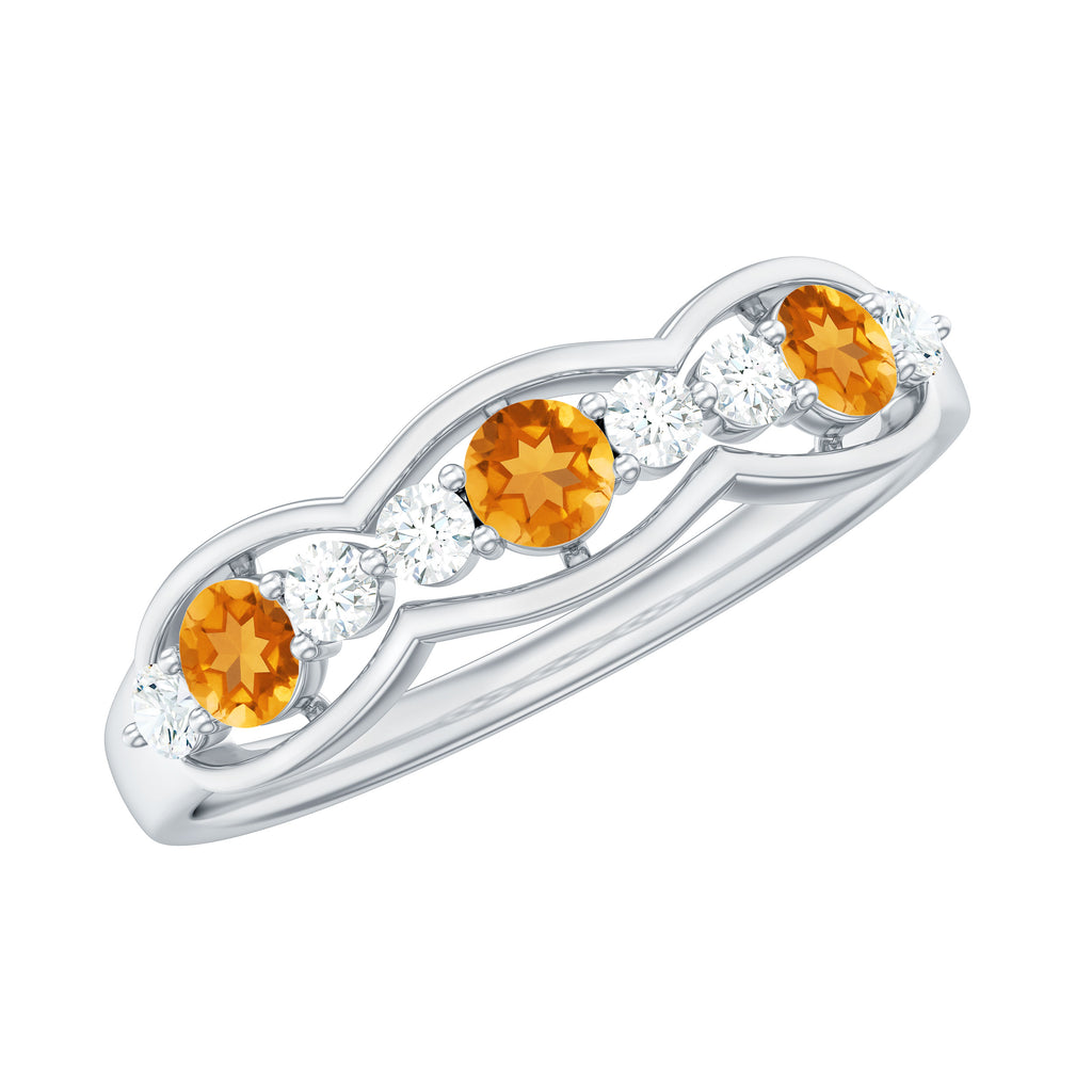 Citrine and Diamond Wedding Anniversary Ring Citrine - ( AAA ) - Quality - Rosec Jewels