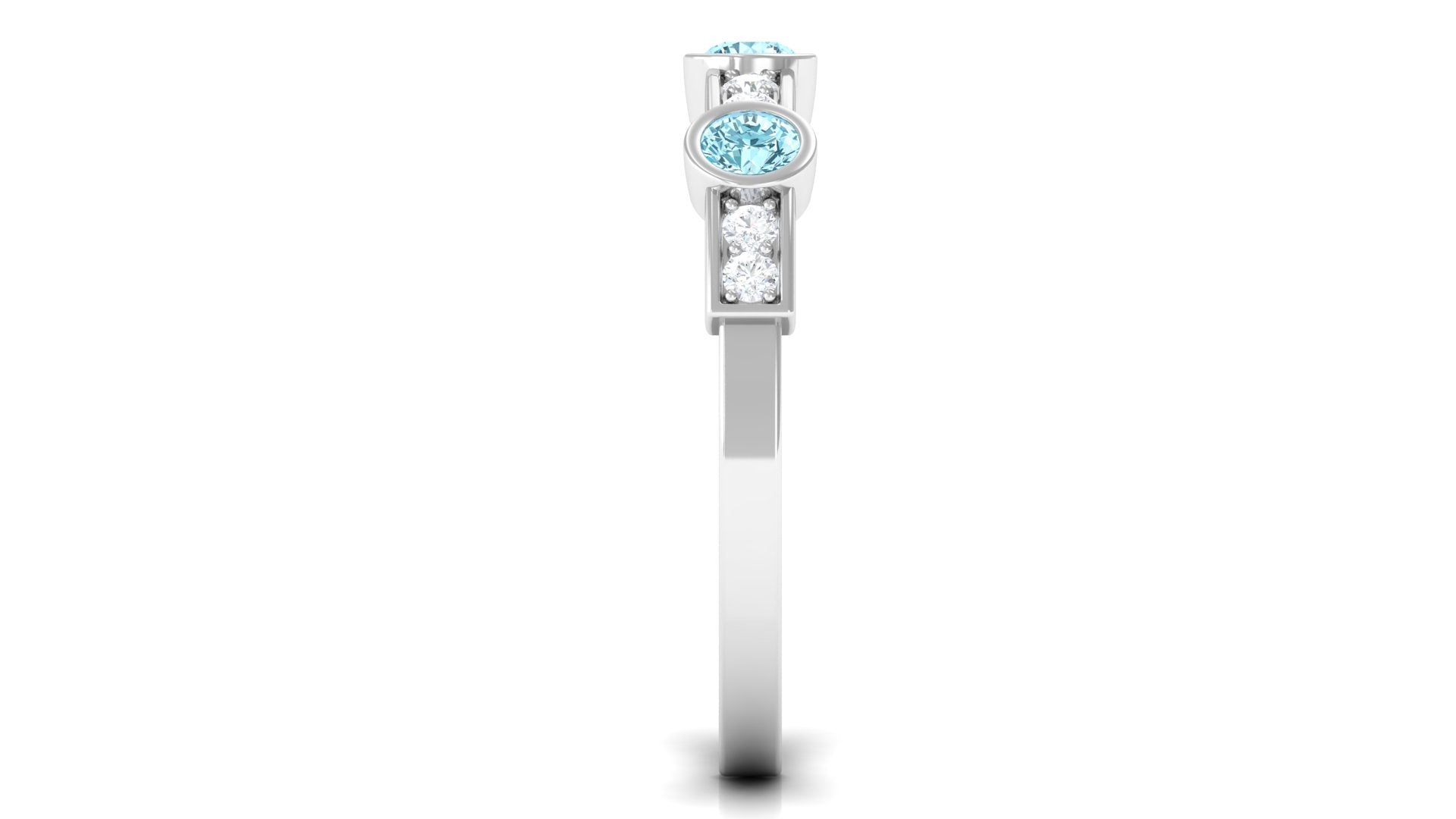 Minimal Half Eternity Ring with Aquamarine and Diamond Aquamarine - ( AAA ) - Quality - Rosec Jewels