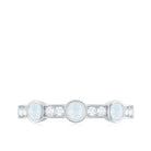 Minimal Half Eternity Ring with Moonstone and Diamond Moonstone - ( AAA ) - Quality - Rosec Jewels