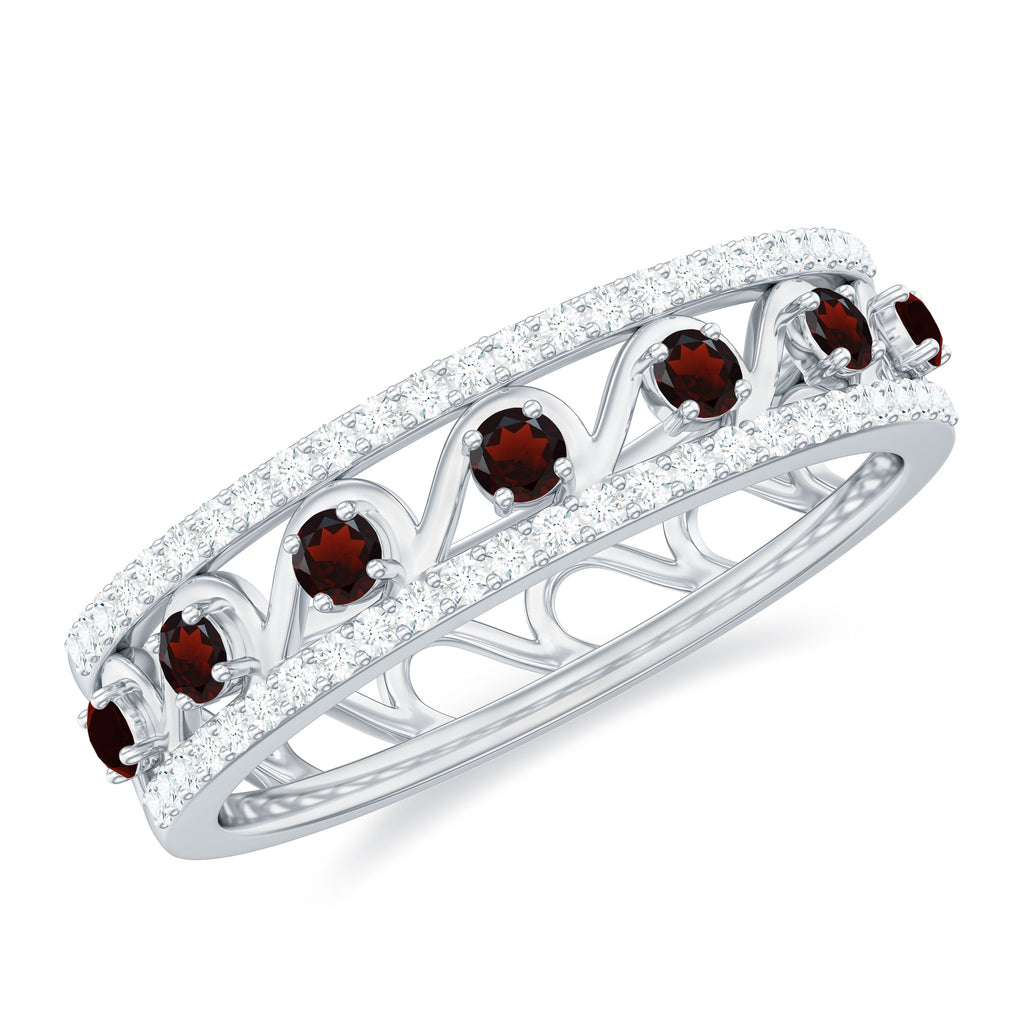 0.5 CT Designer Garnet and Diamond Half Eternity Band Ring Garnet - ( AAA ) - Quality - Rosec Jewels