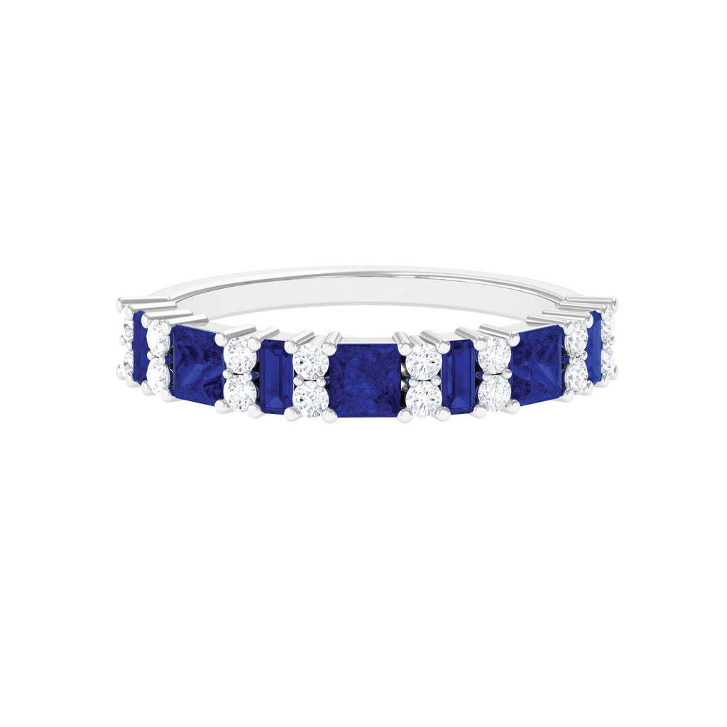 Lab-Created Blue Sapphire and Diamond Classic Eternity Band Ring Lab Created Blue Sapphire - ( AAAA ) - Quality - Rosec Jewels