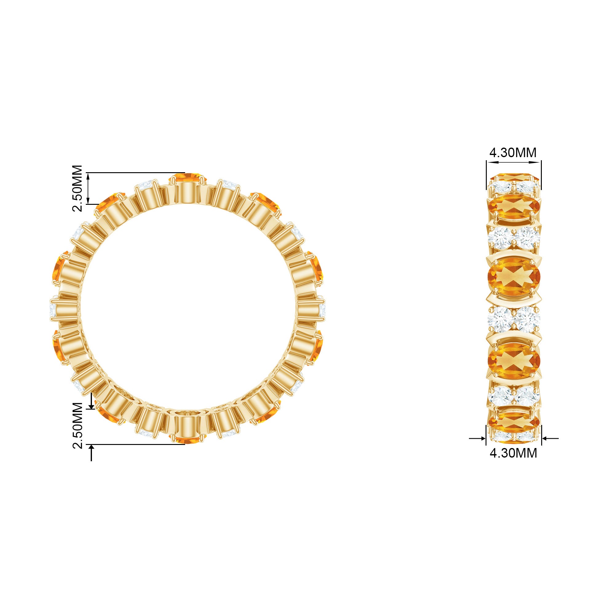 3.5 CT Oval Cut Citrine and Moissanite Eternity Anniversary Ring Citrine - ( AAA ) - Quality - Rosec Jewels