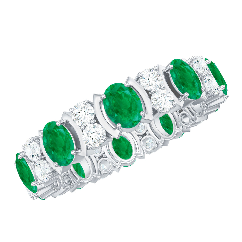 Oval Emerald and Moissanite Eternity Ring Emerald - ( AAA ) - Quality - Rosec Jewels
