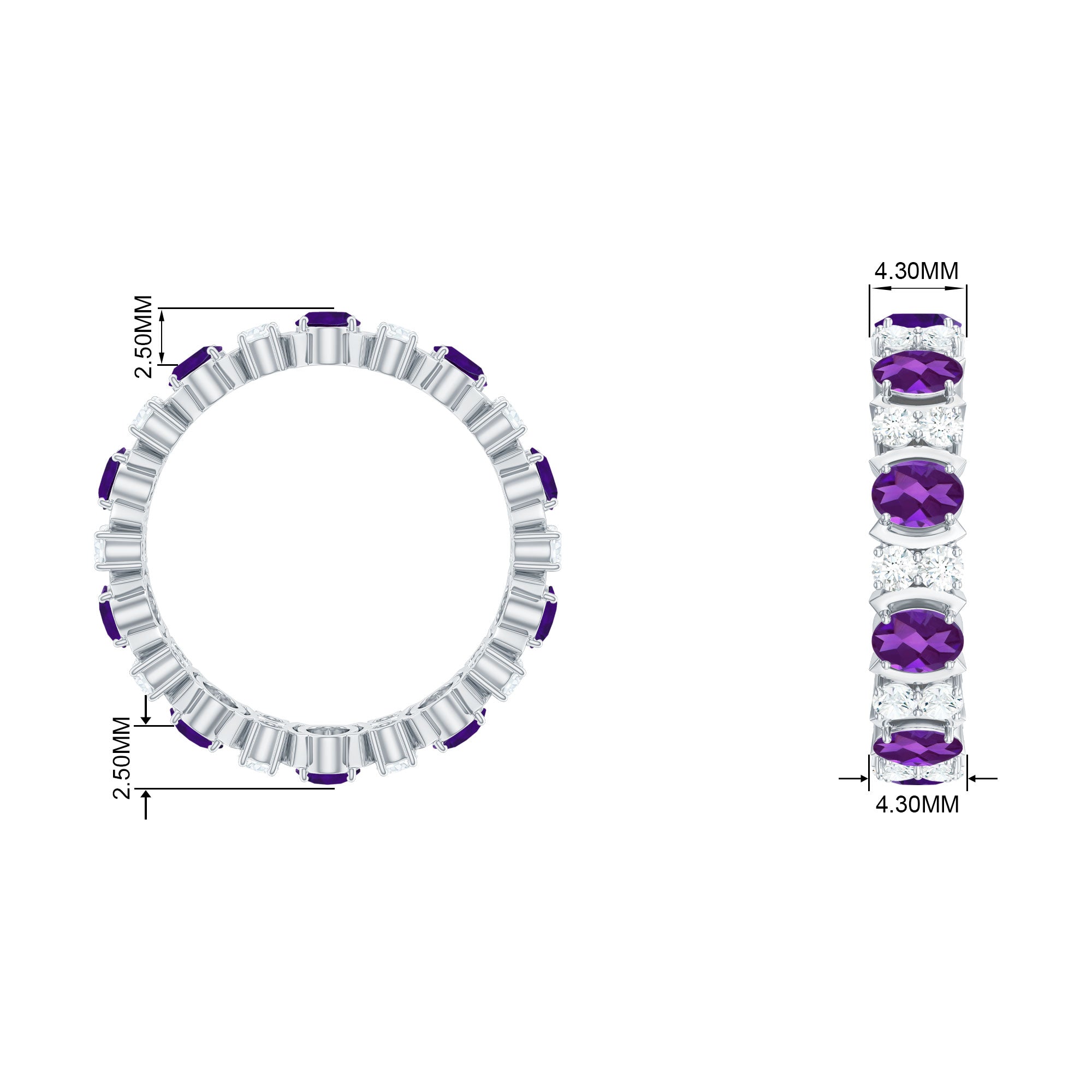 Oval Cut Amethyst and Moissanite Eternity Ring Amethyst - ( AAA ) - Quality - Rosec Jewels