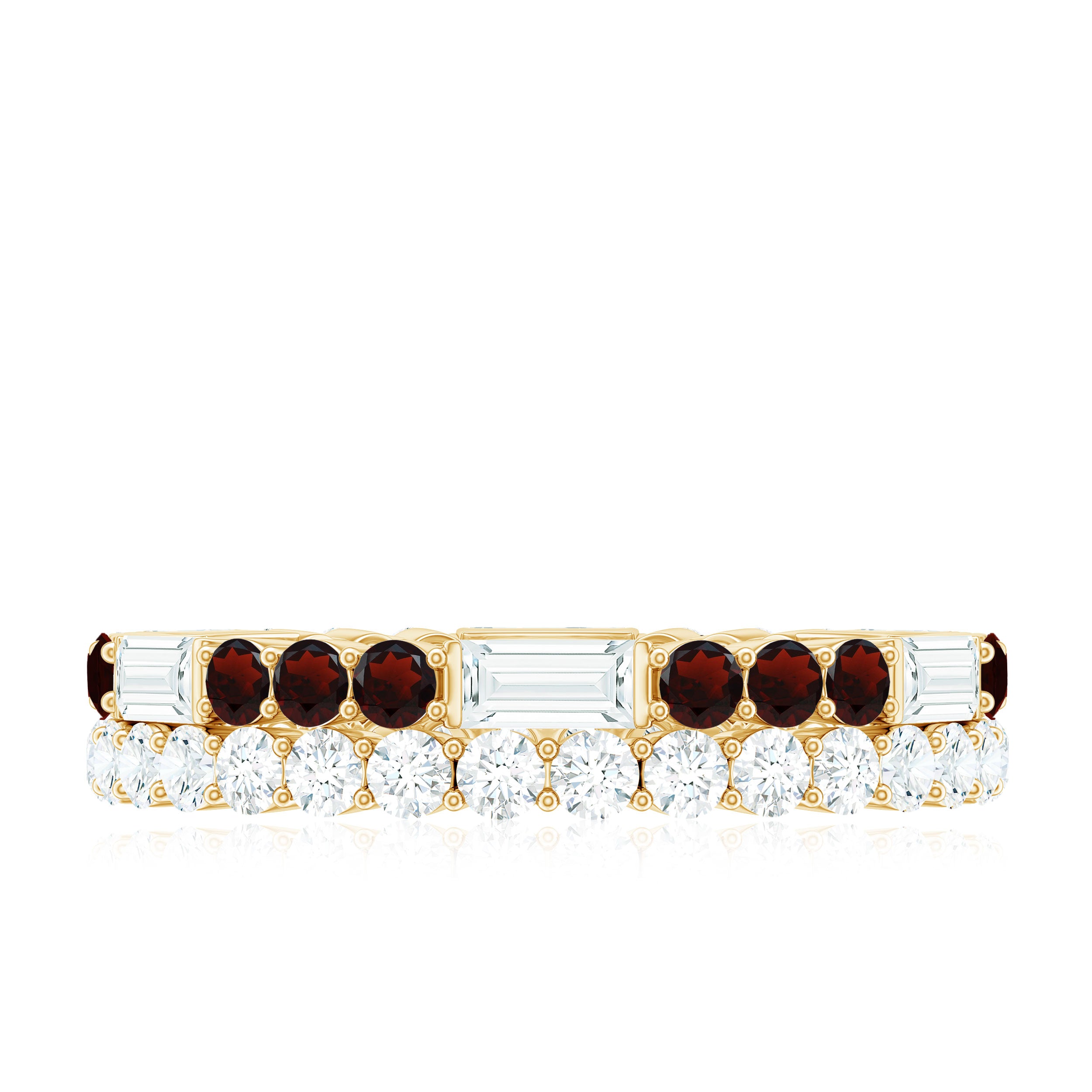 Natural Garnet and Moissanite Two Row Eternity Ring Garnet - ( AAA ) - Quality - Rosec Jewels