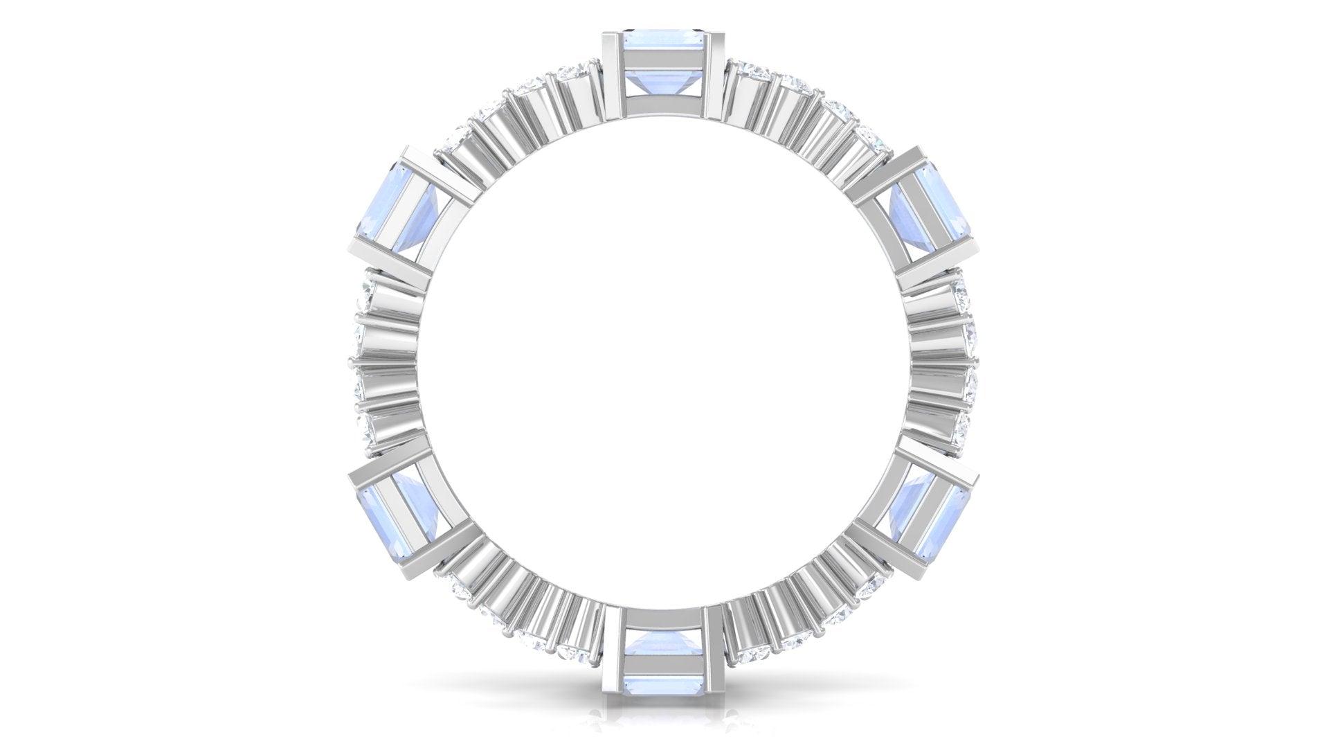 Octagon Cut Moonstone Eternity Ring with Moissanite Moonstone - ( AAA ) - Quality - Rosec Jewels
