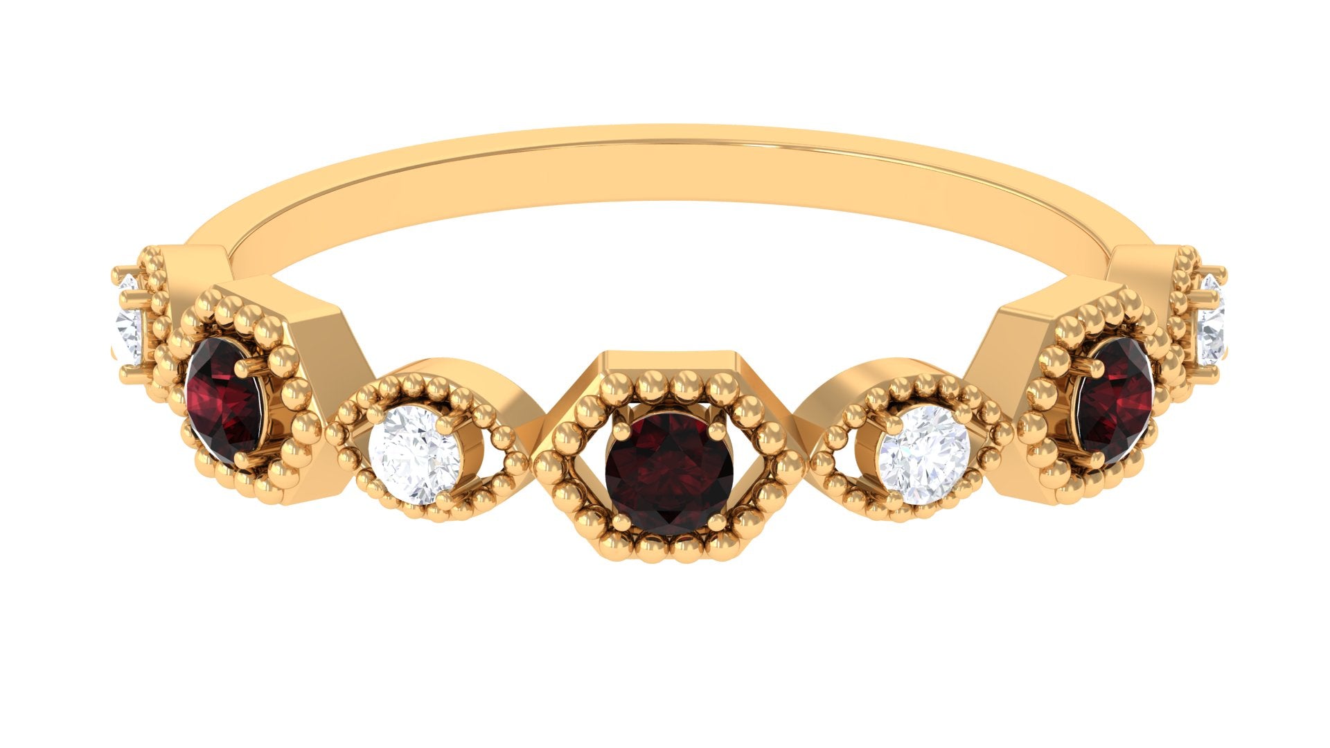 Certified Garnet and Diamond Half Eternity Ring Garnet - ( AAA ) - Quality - Rosec Jewels