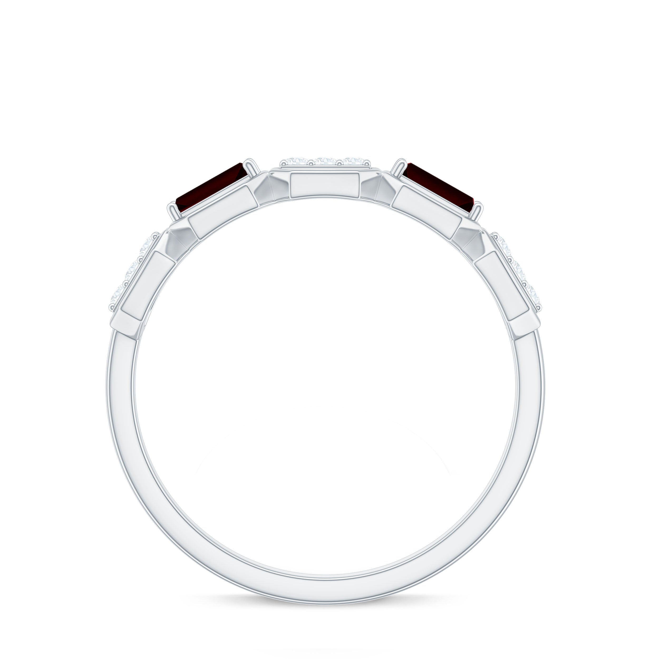 Baguette Cut Garnet Half Eternity Ring with Diamond Garnet - ( AAA ) - Quality - Rosec Jewels