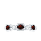 Oval Cut Garnet Half Eternity Ring with Diamond Stones Garnet - ( AAA ) - Quality - Rosec Jewels