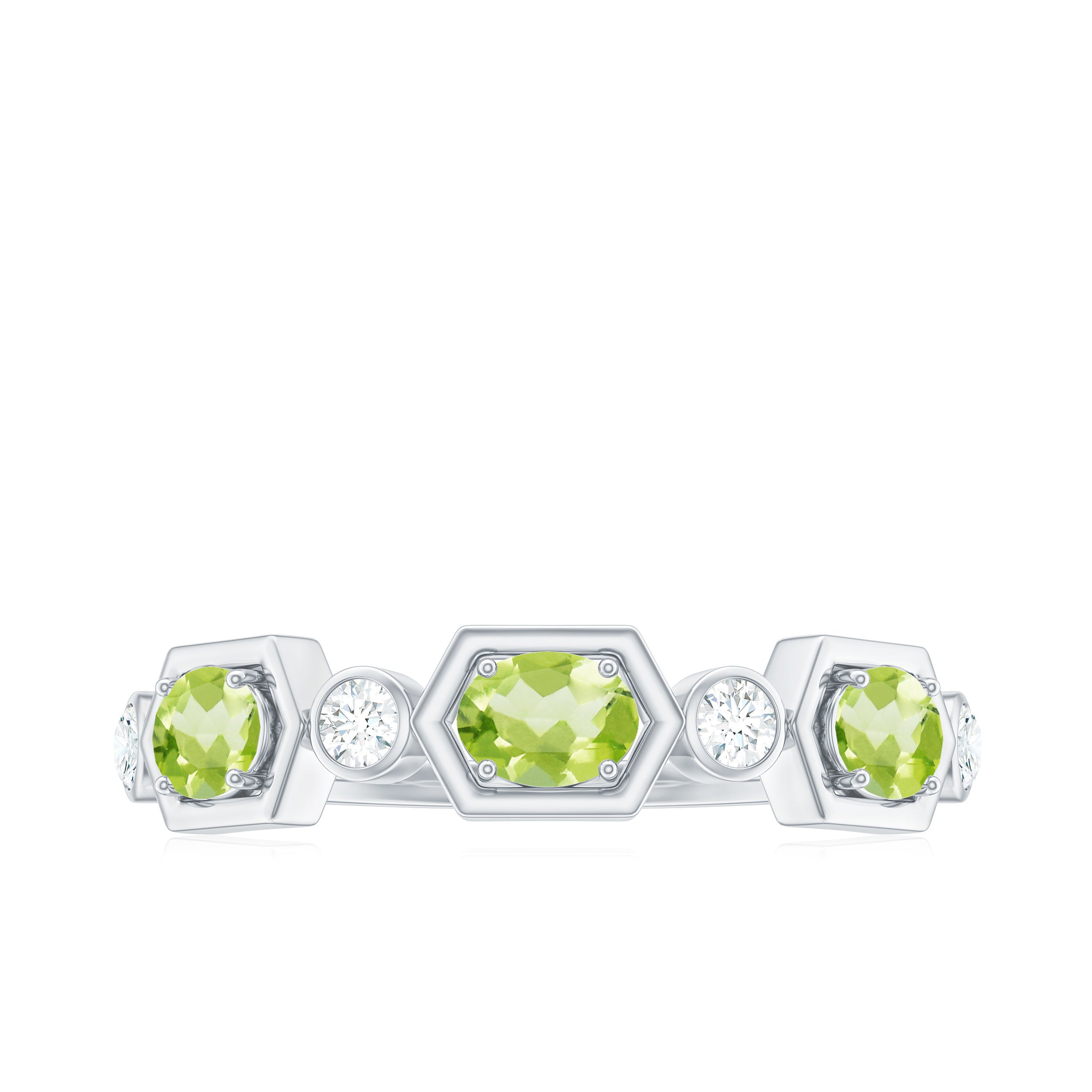 Natural Peridot and Diamond Eternity Wedding Band Peridot - ( AAA ) - Quality - Rosec Jewels
