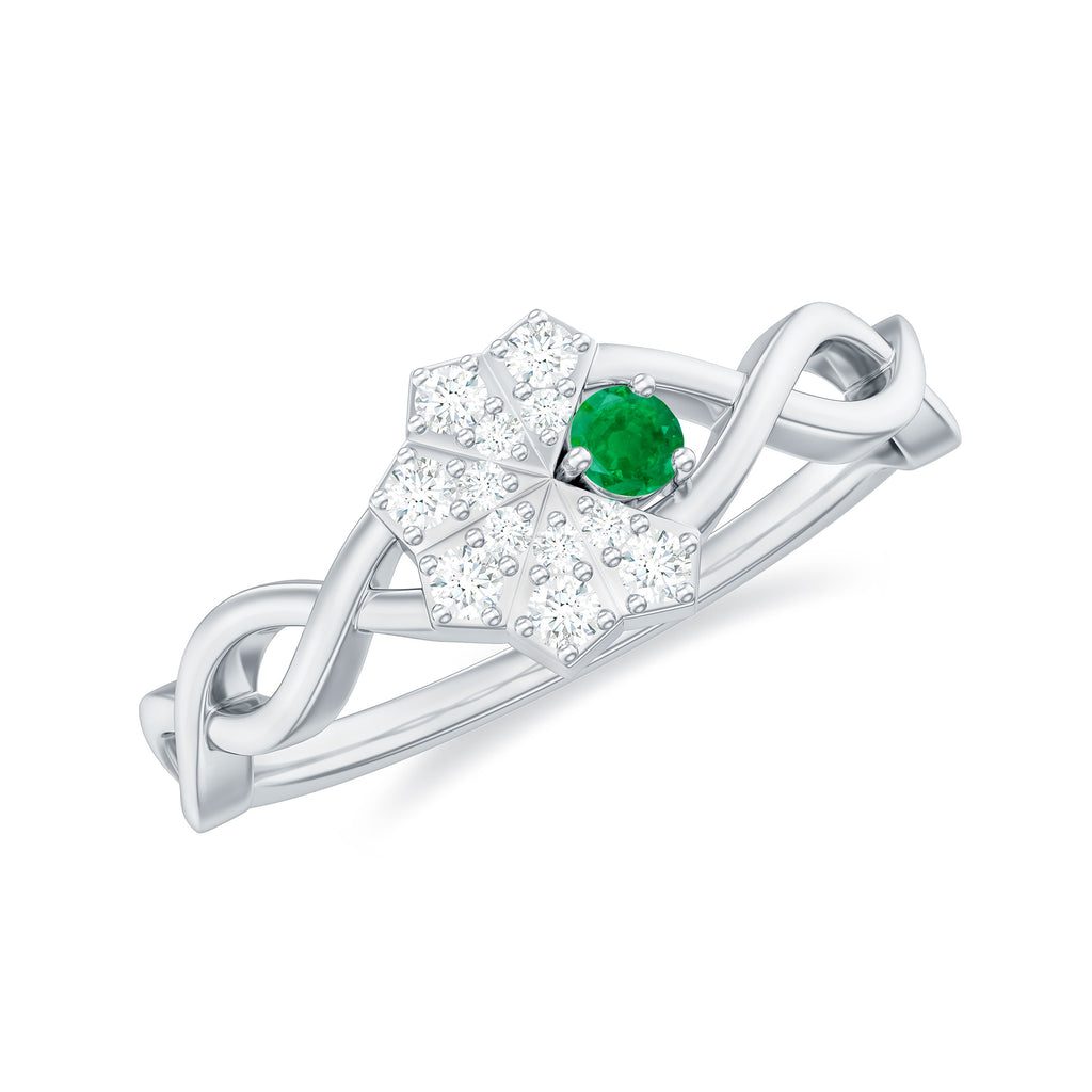 Crossover Emerald and Diamond Flower Ring Emerald - ( AAA ) - Quality - Rosec Jewels
