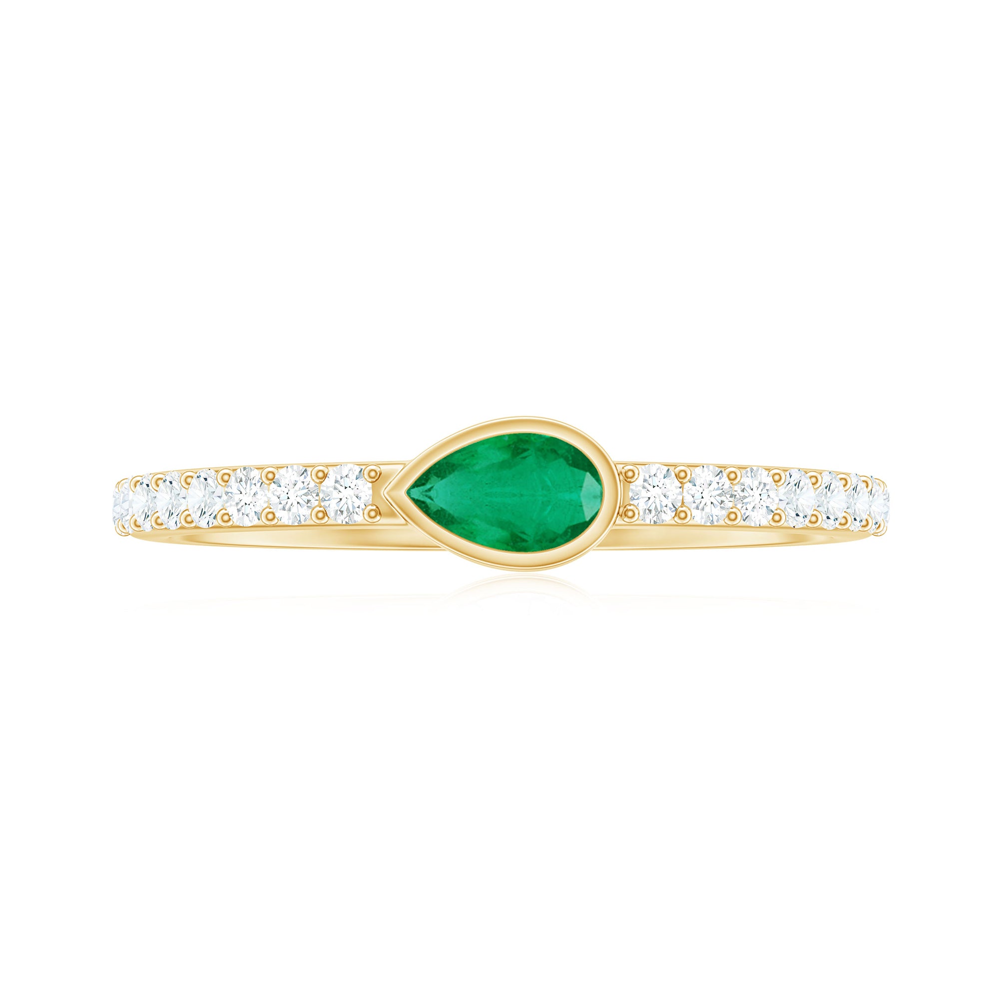 Emerald East West Promise Ring with Diamond Emerald - ( AAA ) - Quality - Rosec Jewels