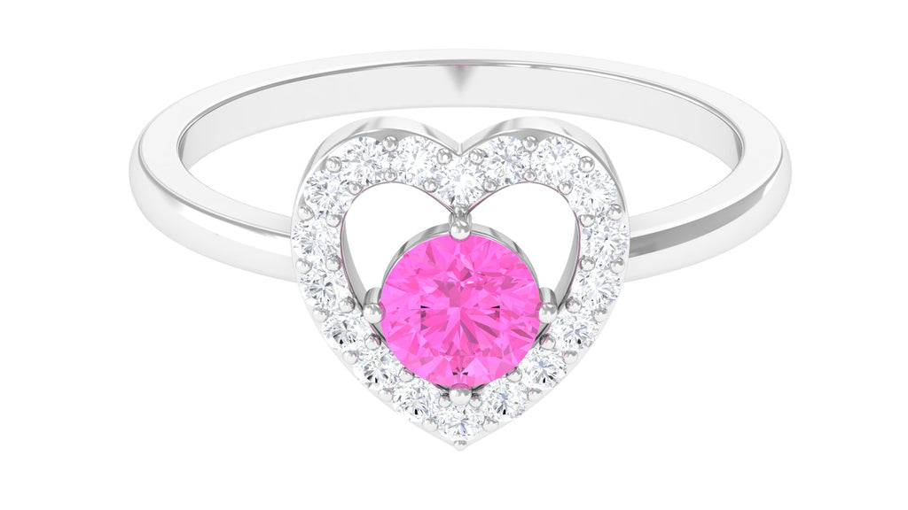 Real Pink Sapphire and Diamond Heart Engagement Ring Pink Sapphire - ( AAA ) - Quality - Rosec Jewels