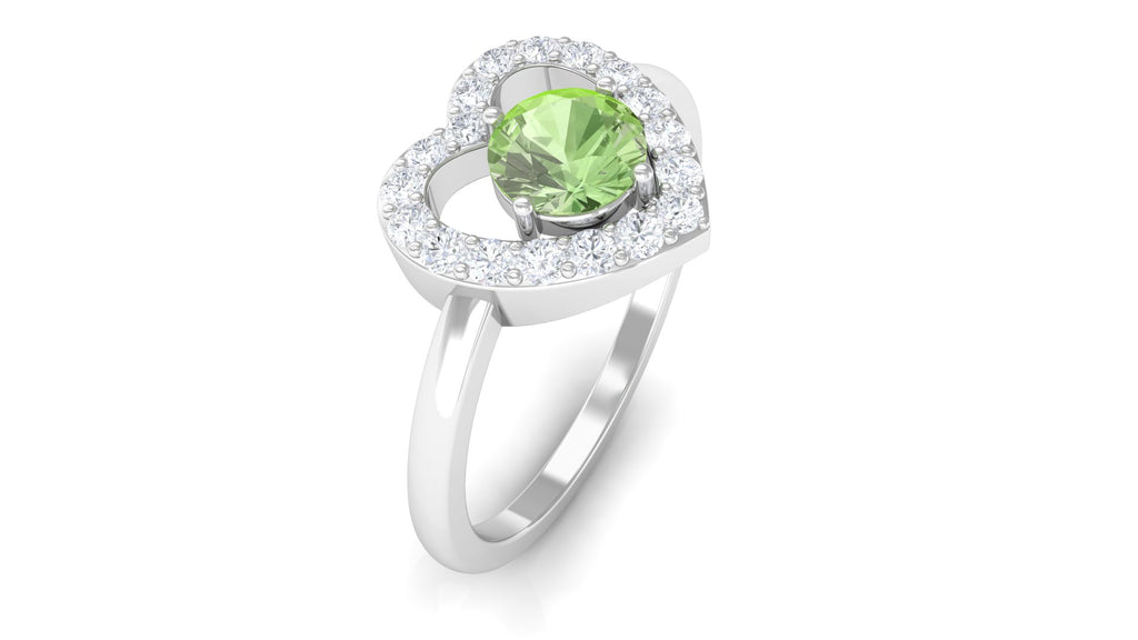 Green Sapphire Heart Promise Ring with Diamond Halo Green Sapphire - ( AAA ) - Quality - Rosec Jewels