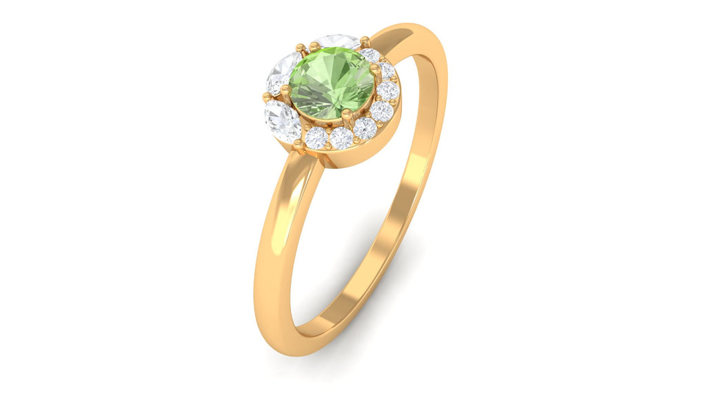 Green Sapphire Minimal Promise Ring with Diamond Halo Green Sapphire - ( AAA ) - Quality - Rosec Jewels