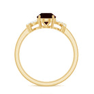 Oval Garnet Solitaire Ring with Diamond in Split Shank Garnet - ( AAA ) - Quality - Rosec Jewels