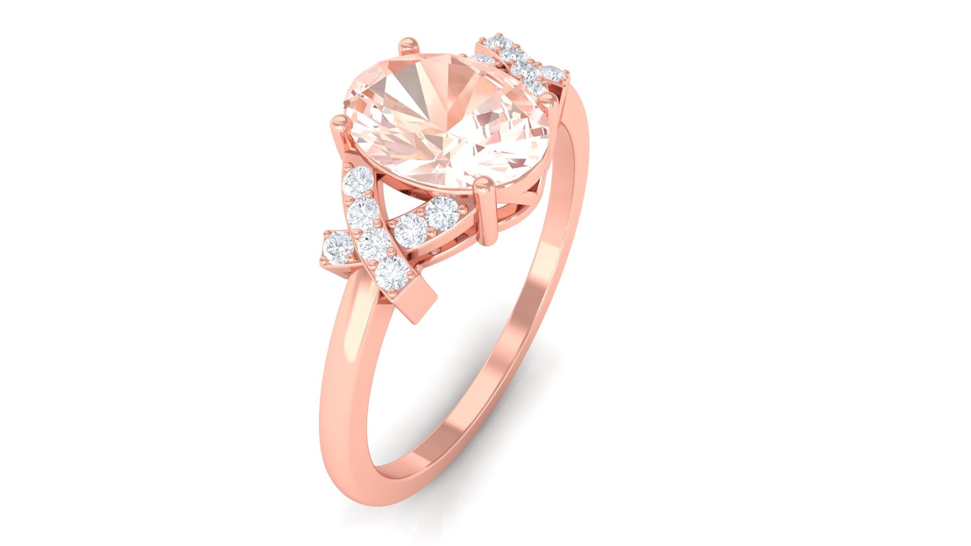 Split Shank Oval Morganite and Diamond Solitaire Engagement Ring Morganite - ( AAA ) - Quality - Rosec Jewels