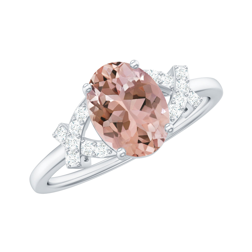 Split Shank Oval Morganite and Diamond Solitaire Engagement Ring Morganite - ( AAA ) - Quality - Rosec Jewels