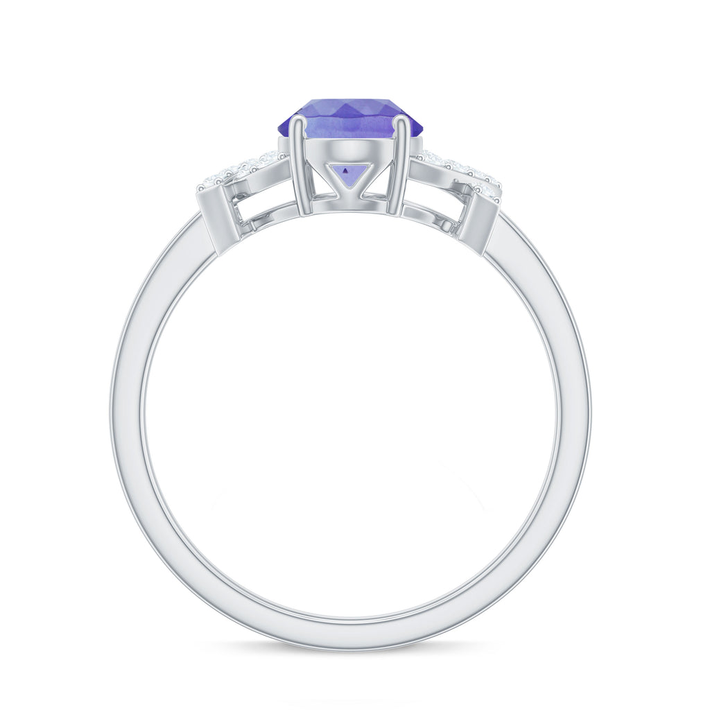Split Shank Oval Tanzanite and Diamond Solitaire Engagement Ring Tanzanite - ( AAA ) - Quality - Rosec Jewels