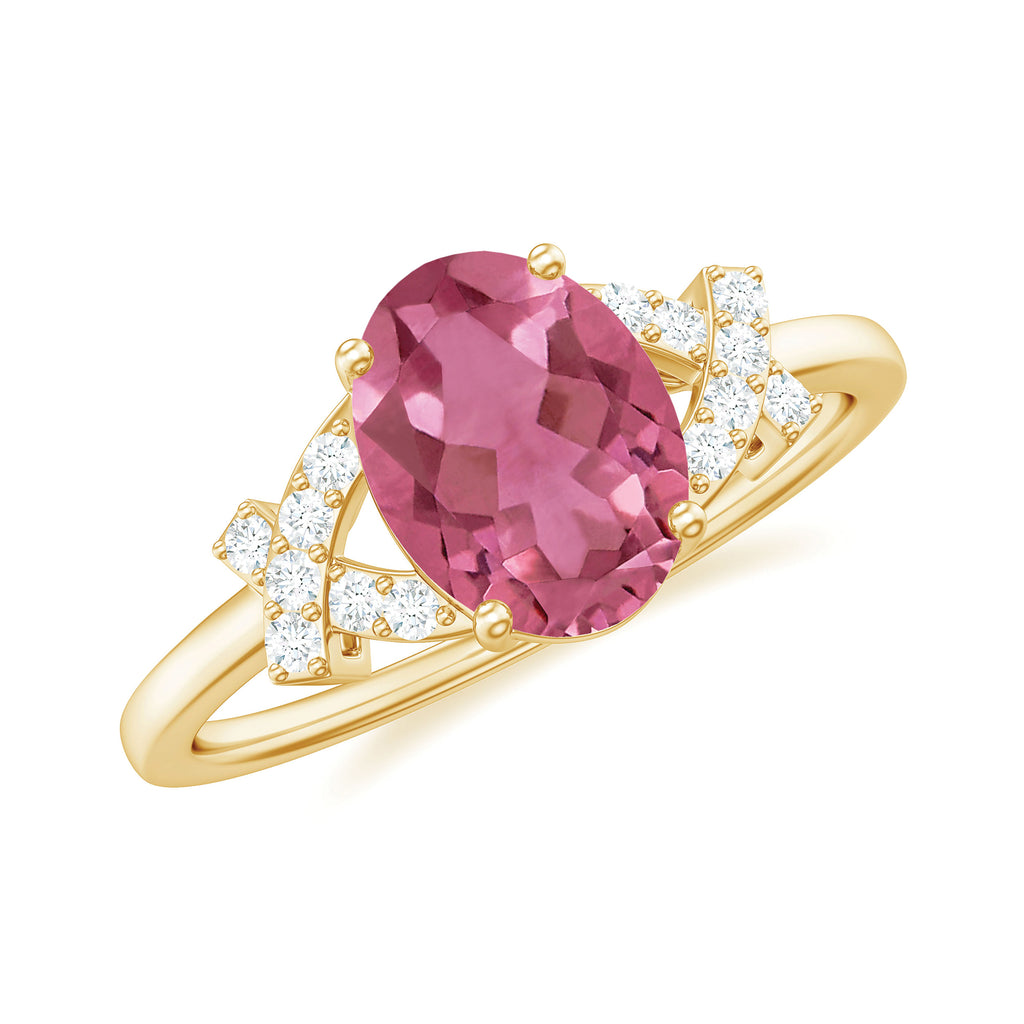 Split Shank Oval Pink Tourmaline and Diamond Solitaire Engagement Ring Pink Tourmaline - ( AAA ) - Quality - Rosec Jewels