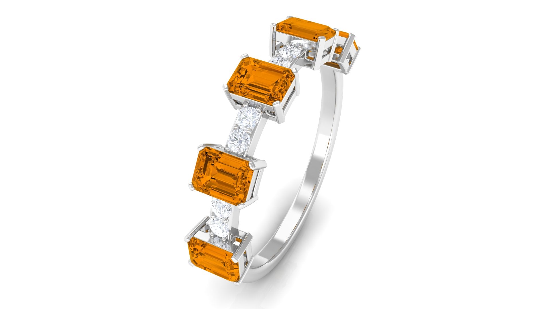 Genuine Citrine and Diamond Semi Eternity Ring in Prong Setting Citrine - ( AAA ) - Quality - Rosec Jewels