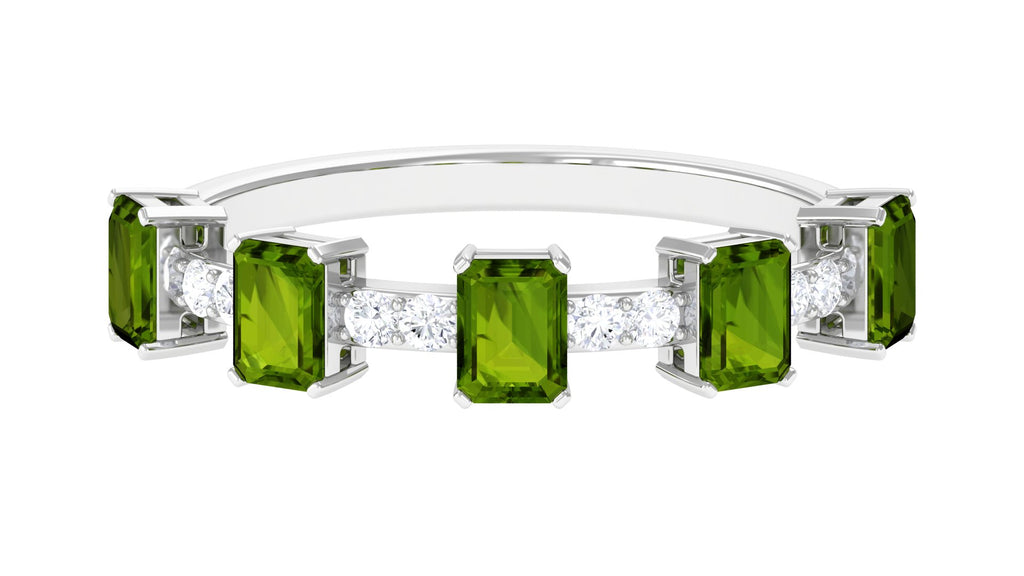 Real Peridot and Diamond Half Eternity Ring Peridot - ( AAA ) - Quality - Rosec Jewels