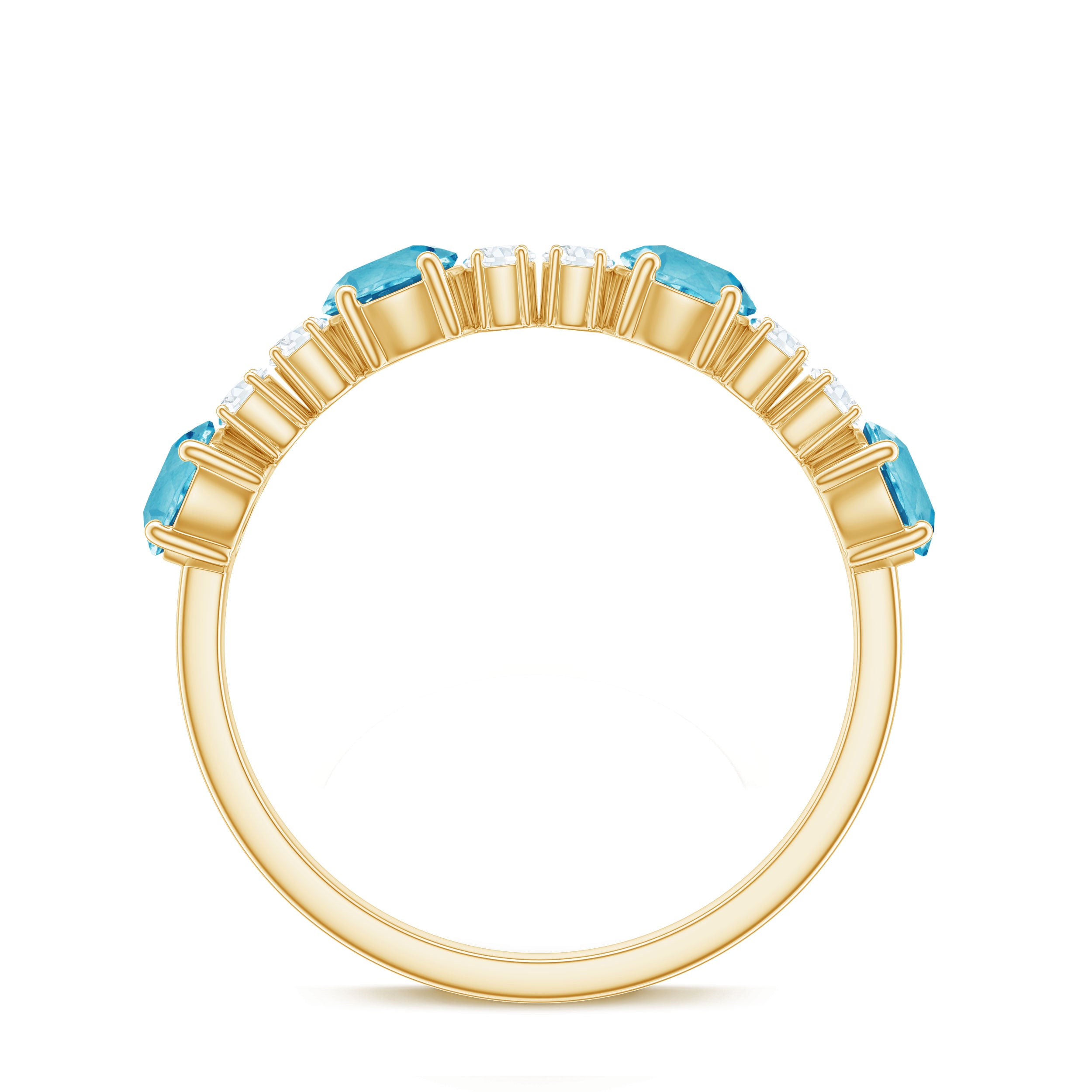Half Eternity Ring with Swiss Blue Topaz and Diamond Swiss Blue Topaz - ( AAA ) - Quality - Rosec Jewels