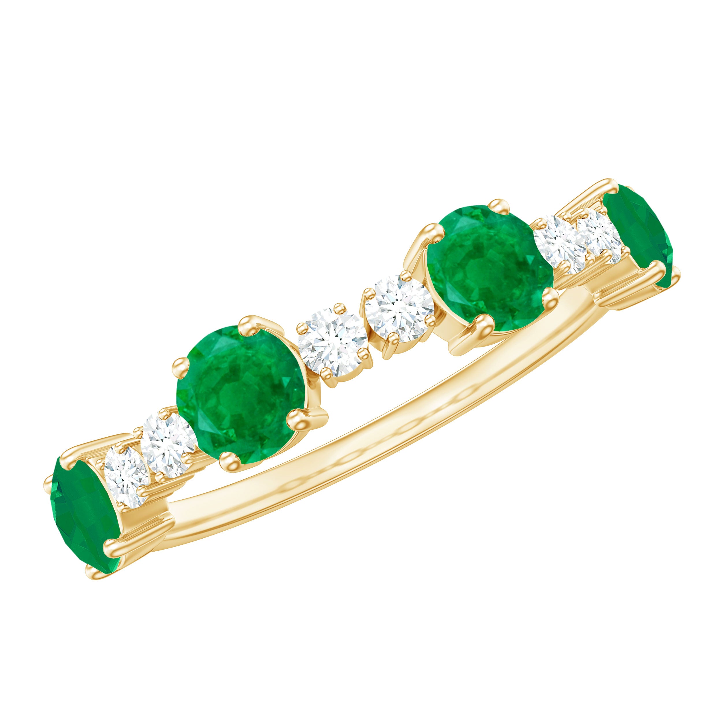 Natural Emerald and Diamond Half Eternity Ring in Prong Setting Emerald - ( AAA ) - Quality - Rosec Jewels