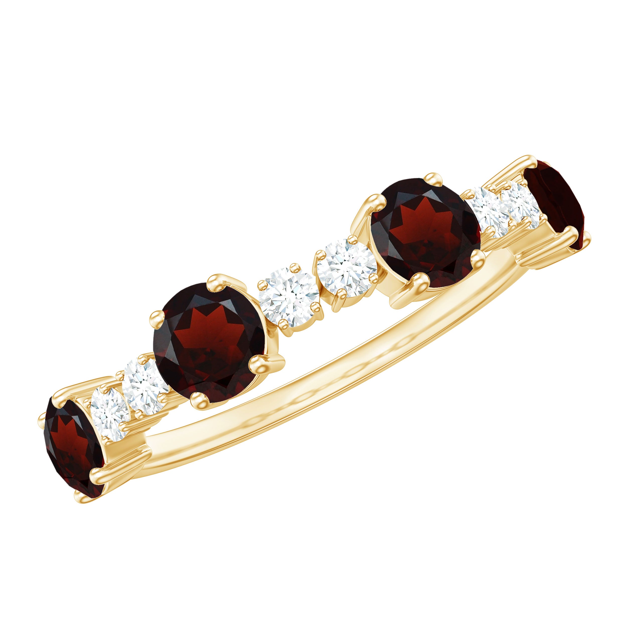 Natural Garnet and Diamond Half Eternity Ring Garnet - ( AAA ) - Quality - Rosec Jewels